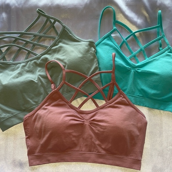 Set/3 Seamless Crisscross Strappy Sports Bralette with Removable Pads Size L/XL - Picture 1 of 16